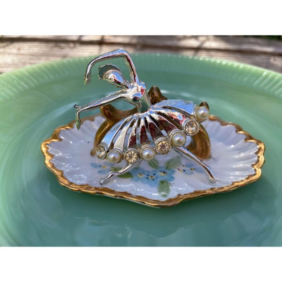 Vintage Dancing Ballerina Brooch Rhinestone Pearls - Picture 7 of 7